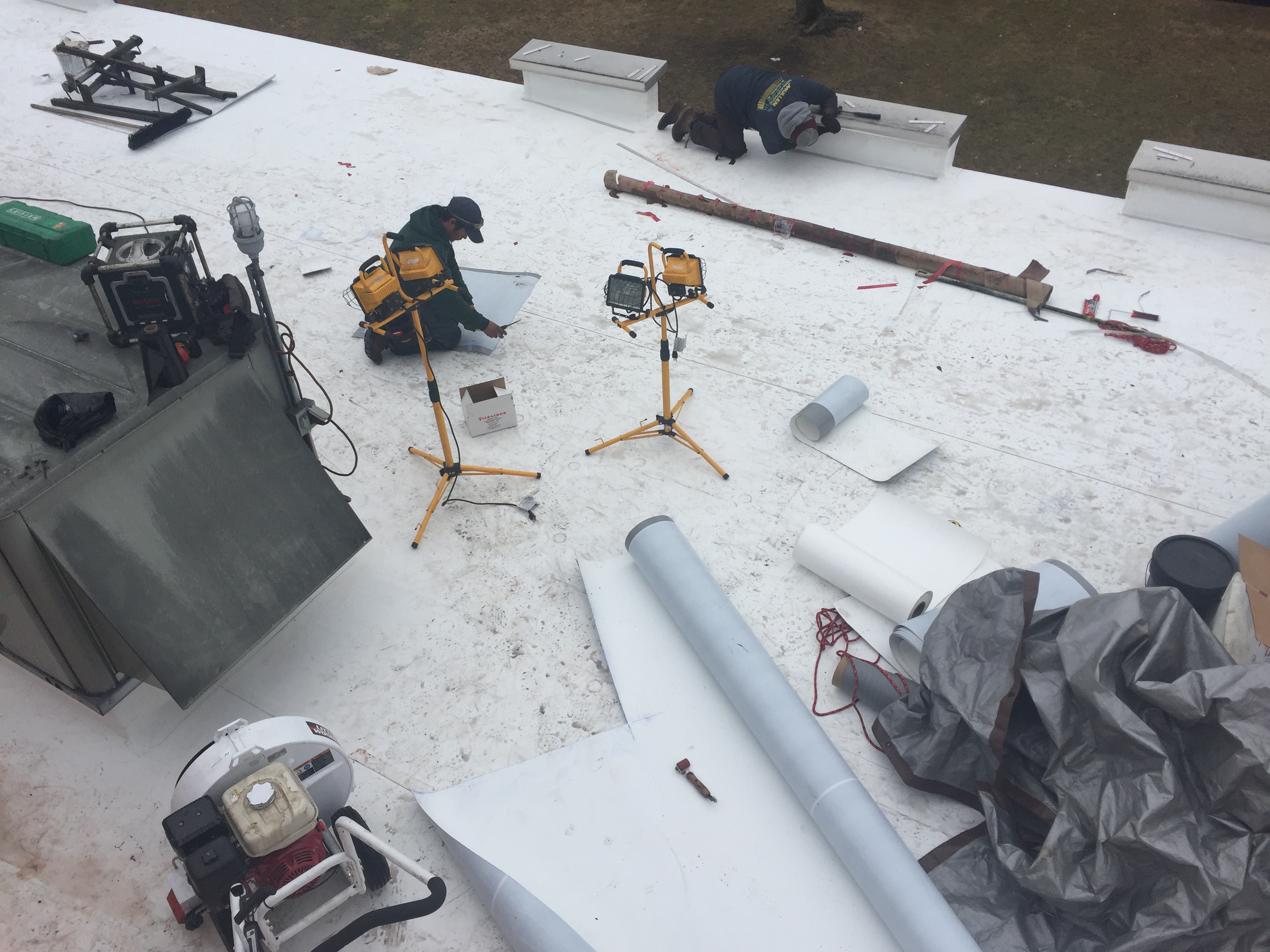 White roof being installed